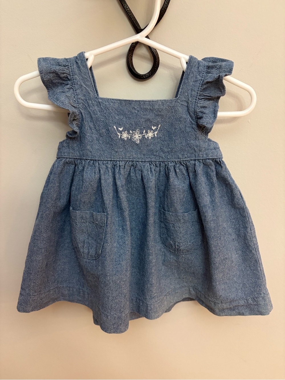 Y2K Vintage Chaps Baby Denim Dress 3M Blue Floral Ruffle Sleeves Pinafore EUC - Picture 6 of 7